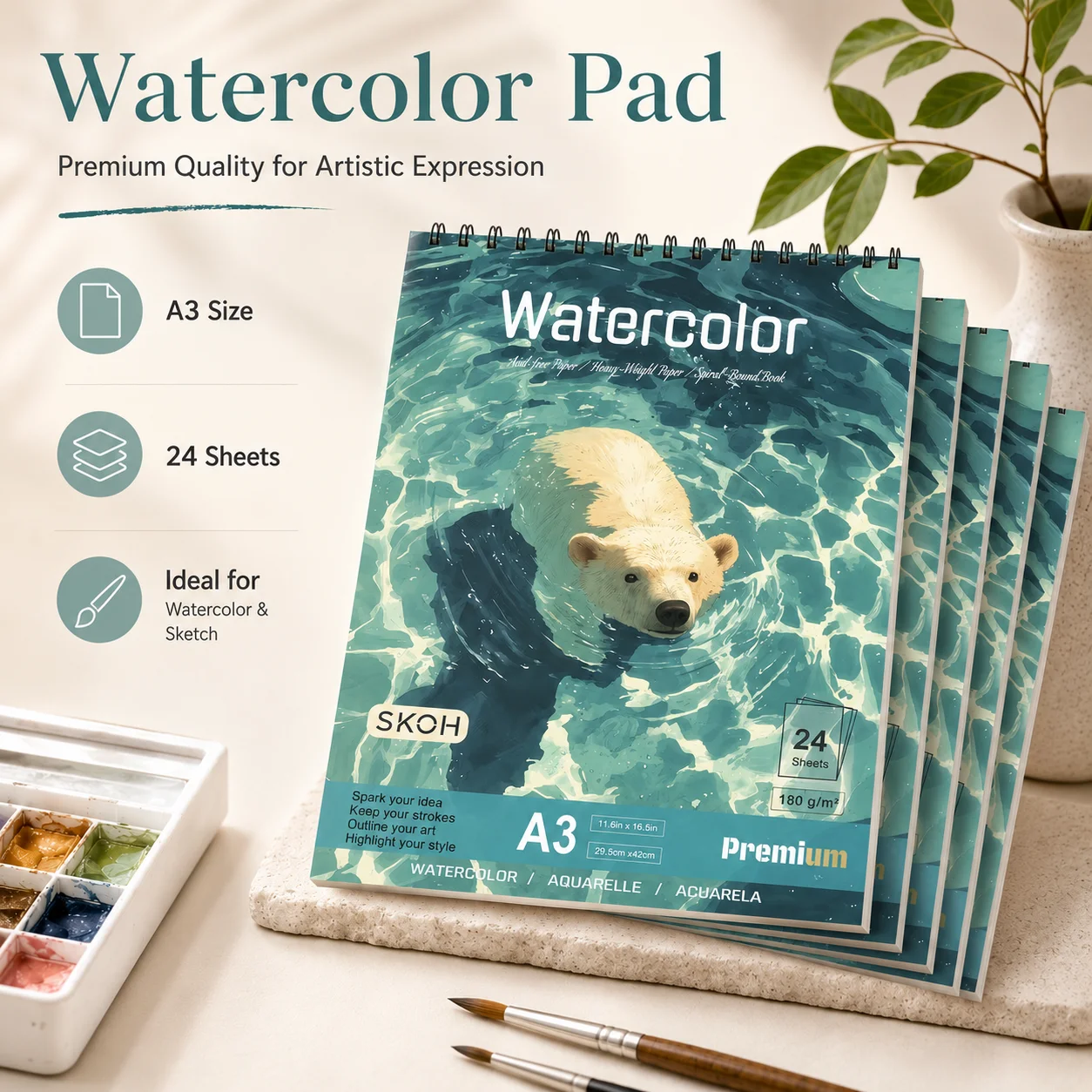 No Bleed-Through A3 Sketch Pad - 160gsm Extra Thick Paper for Markers & Colored Pencils - Durable Spiral Binding Art Journal for Daily Practice
No Bleed-Through A3 Sketch Pad - 160gsm Extra Thick Paper for Markers & Colored Pencils - Durable Spiral Binding Art Journal for Daily Practice