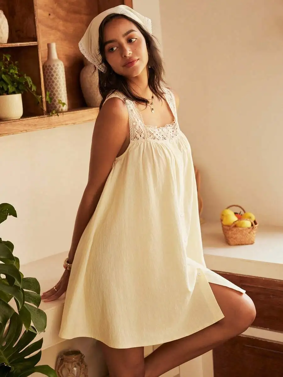 Bohemian Style Spaghetti Strap Lace Trim Nightgown For Women
Bohemian Style Spaghetti Strap Lace Trim Nightgown For Women