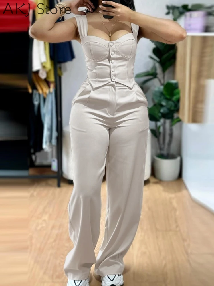 2 Piece Thick Strap Button Front Slim Fit Tank Top High Waist Wide Leg Pants Casual Outfit Set
2 Piece Thick Strap Button Front Slim Fit Tank Top High Waist Wide Leg Pants Casual Outfit Set