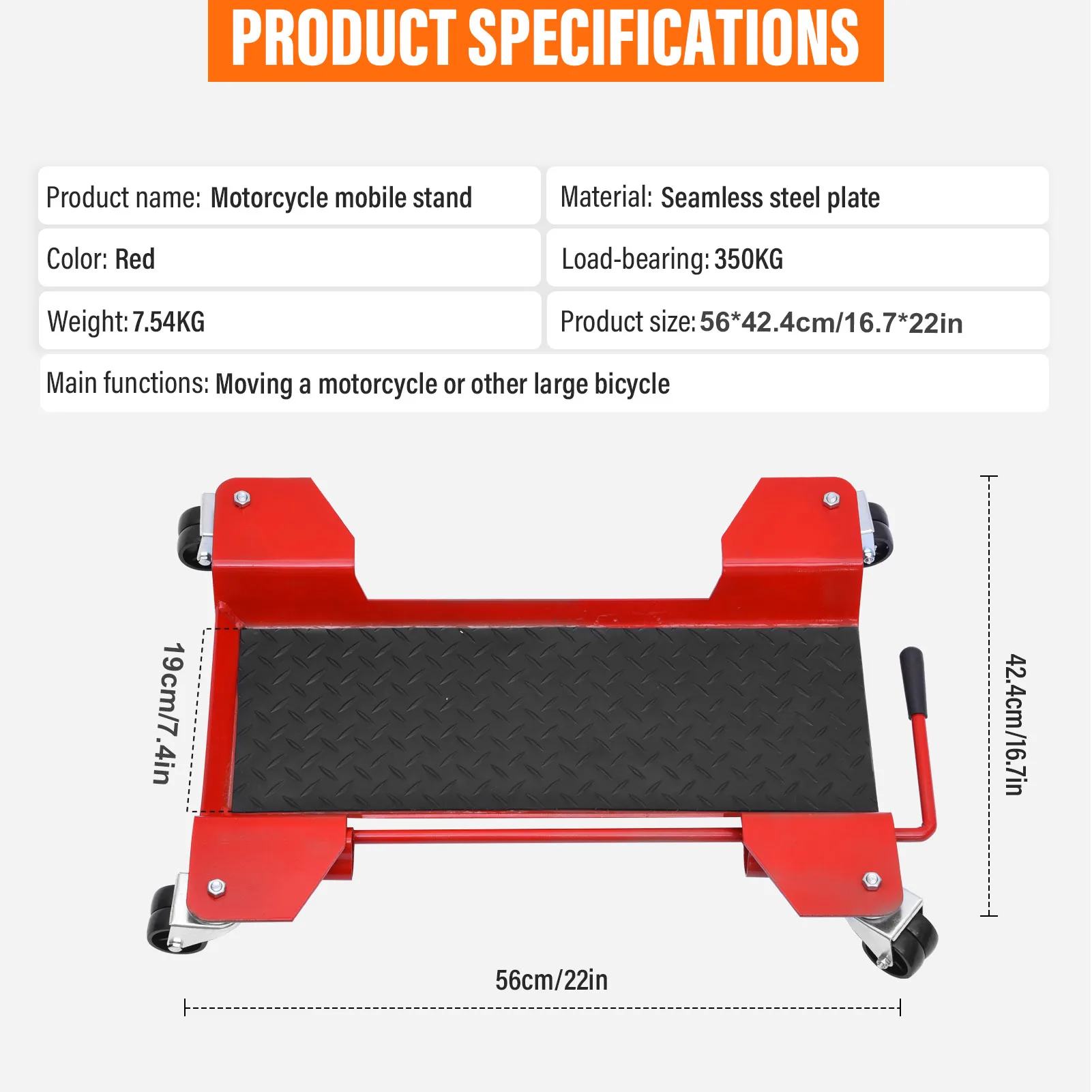 550 Lbs Heavy Duty Motorcycle Dolly, Low Profile Motorcycle Cart with 360° Swivel Wheels – Rolling Stand for Garage Workshop Storage & Maintenance Red
550 Lbs Heavy Duty Motorcycle Dolly, Low Profile Motorcycle Cart with 360° Swivel Wheels – Rolling Stand for Garage Workshop Storage & Maintenance Red