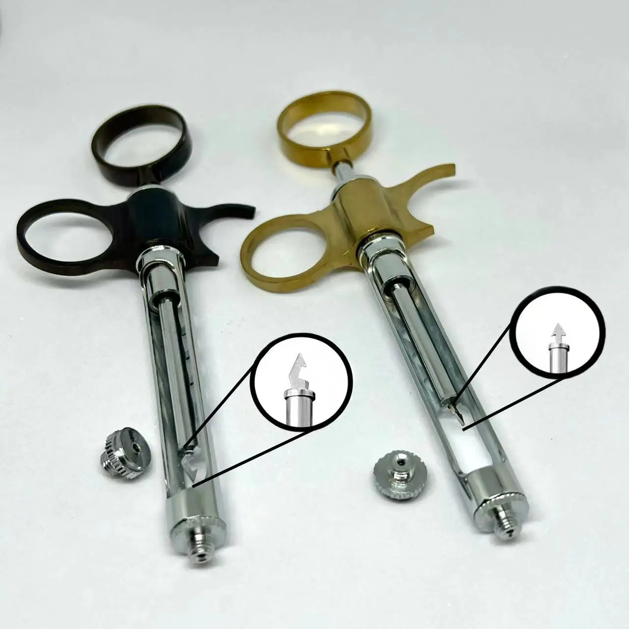 Dental Aspirating Cartridge Syringe , Black and Golden Syringe , piston with Hook & Harpoon , 2 hubs with each Syringe.
Dental Aspirating Cartridge Syringe , Black and Golden Syringe , piston with Hook & Harpoon , 2 hubs with each Syringe.
