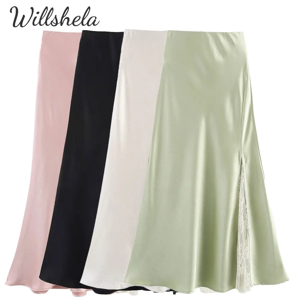 Willshela Women Fashion Satin Lace Midi A-Line Skirt Female Chic Lady Casual Elegant Long Skirt
Willshela Women Fashion Satin Lace Midi A-Line Skirt Female Chic Lady Casual Elegant Long Skirt