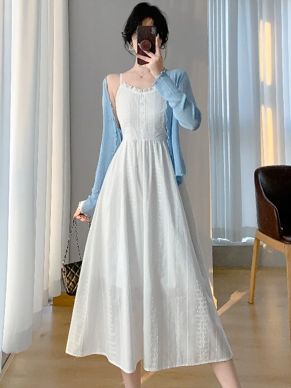 Summer New Gentle Women's Two-Piece Set Sunscreen Open Cardigan Strap Dress Soft Style Pure Color V-Neck Button-Up Midi Length
Summer New Gentle Women's Two-Piece Set Sunscreen Open Cardigan Strap Dress Soft Style Pure Color V-Neck Button-Up Midi Length