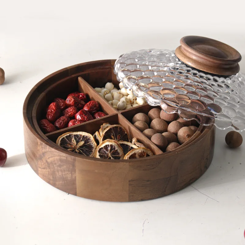 Walnut dried fruit box, solid wood round rotating wooden box, new Chinese style grid wedding daily candy nine grid plate wholesa
Walnut dried fruit box, solid wood round rotating wooden box, new Chinese style grid wedding daily candy nine grid plate wholesa