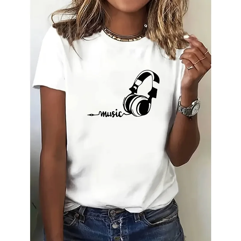 Ladies' Casual Sports T-shirt Fashionable Music Headphones Printed Round Neck Short Sleeved Loose Machine Washable T-shirt
Ladies' Casual Sports T-shirt Fashionable Music Headphones Printed Round Neck Short Sleeved Loose Machine Washable T-shirt