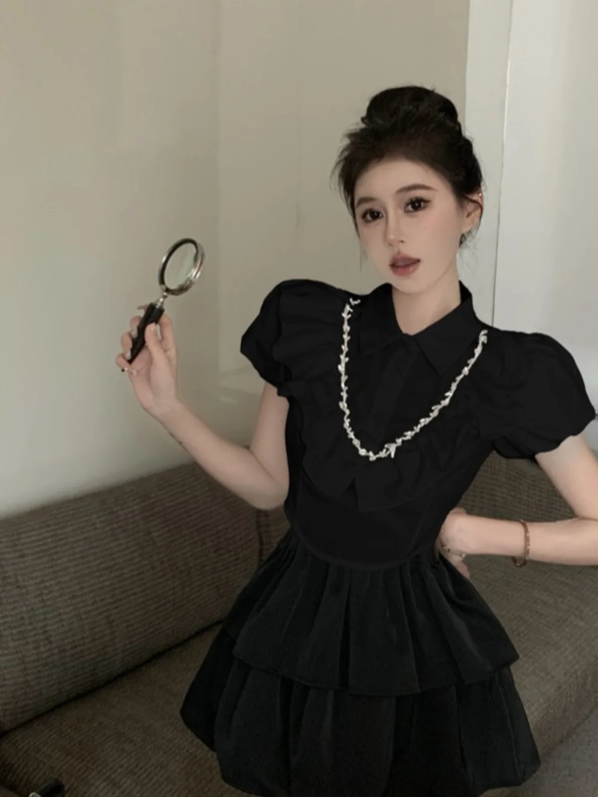 Ele White ort Bubble Sve Collar Women's irt Nicole Rose Brand Commute Sle Pure Color Single Button Multiple...
Ele White ort Bubble Sve Collar Women's irt Nicole Rose Brand Commute Sle Pure Color Single Button Multiple...