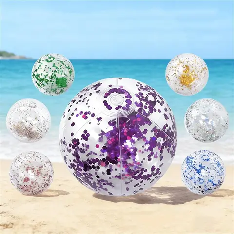 40CM Glitter Inflatable Beach Ball Transparent PVC Sparkle Water Toy 7 Colors Trendy Summer Beach Pool Party Outdoor Play for Ki