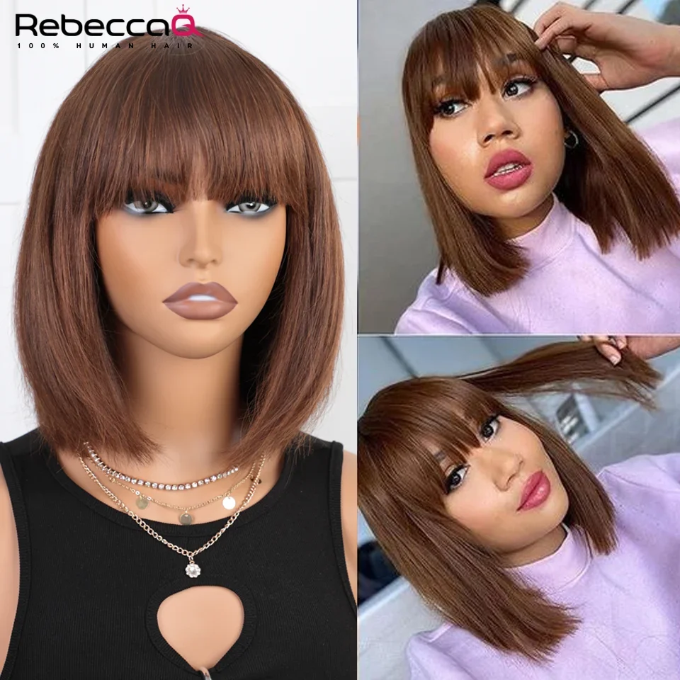 Brown Color 180 Density Straight Short Bob Human Hair Wigs With Bangs Full Machine Made Brazilian Remy Wigs Easy Human Hair Wig
Brown Color 180 Density Straight Short Bob Human Hair Wigs With Bangs Full Machine Made Brazilian Remy Wigs Easy Human Hair Wig
