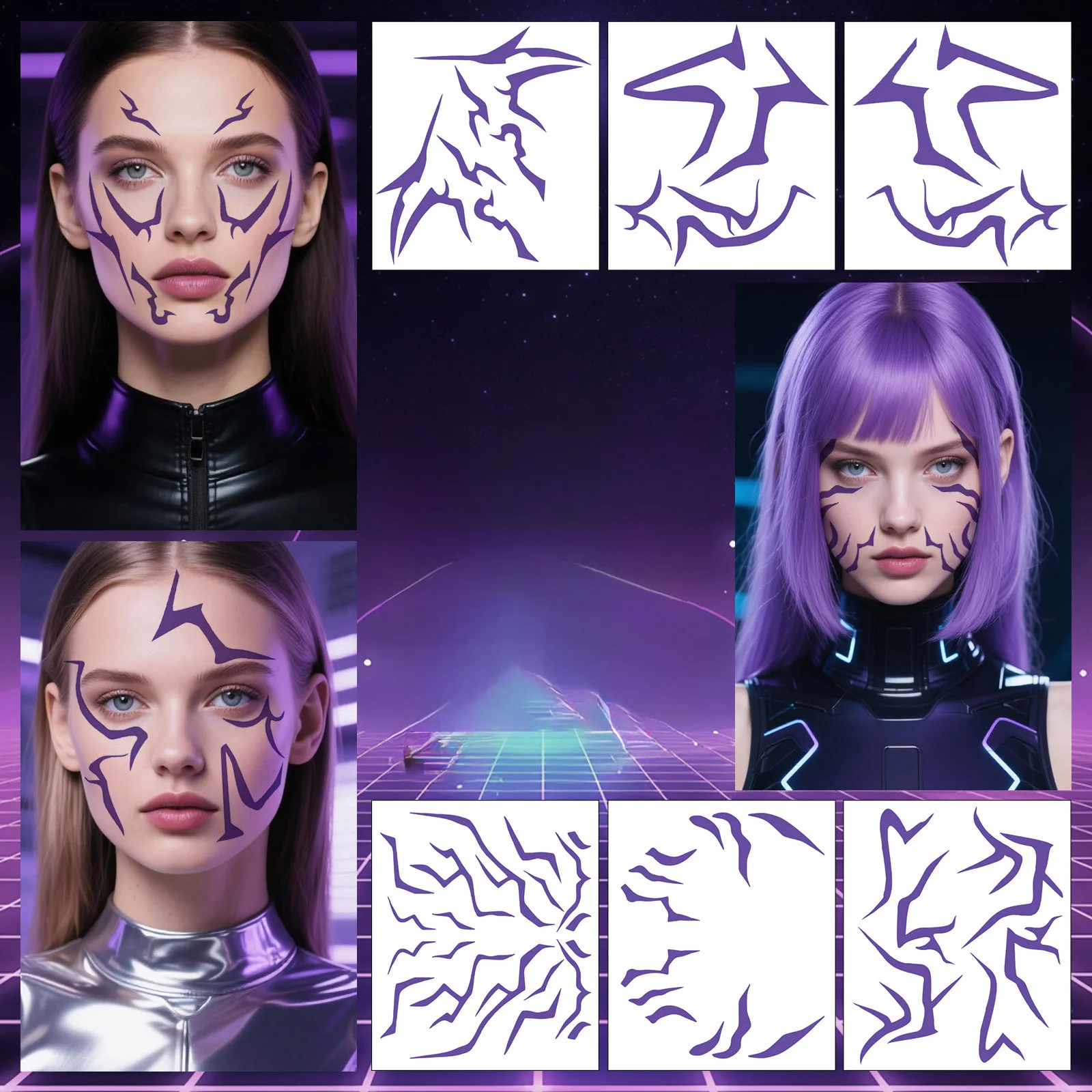 Набор для макияжа для косплея на Хэллоуин, 6 шт., фиолетовые страшные временные татуировки, набор наклеек для всего тела, фэнтезийный костюм для вечеринки, аксессуары 
Набор для макияжа для косплея на Хэллоуин, 6 шт., фиолетовые страшные временные татуировки, набор наклеек для всего тела, фэнтезийный костюм для вечеринки, аксессуары