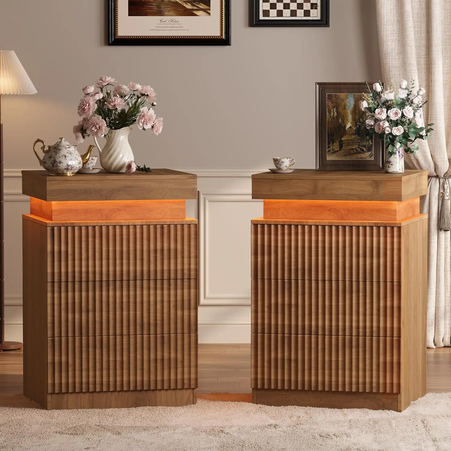Nightstand Set of 2 for Bedroom, LED Nightstand with 3 Drawers and Charging Station, Mid Century Modern Fluted Nightstands, Beds
Nightstand Set of 2 for Bedroom, LED Nightstand with 3 Drawers and Charging Station, Mid Century Modern Fluted Nightstands, Beds