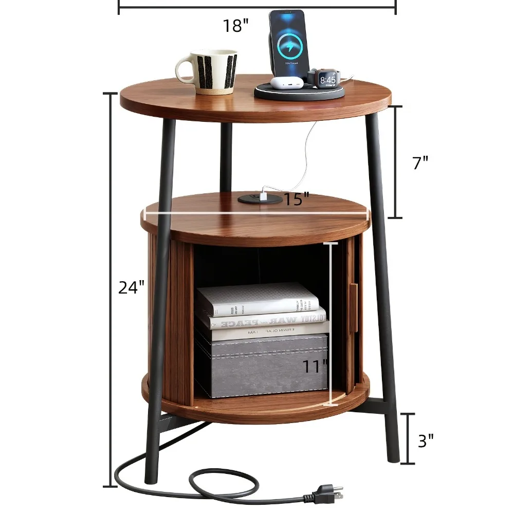 Round Side Table With Storage, Fluted Nightstand With Charging Station, Small Mid-Century Modern Bedside Tables, Walnut End Tables For Small Space Living Room Bedroom Sofa Couch
Round Side Table With Storage, Fluted Nightstand With Charging Station, Small Mid-Century Modern Bedside Tables, Walnut End Tables For Small Space Living Room Bedroom Sofa Couch
