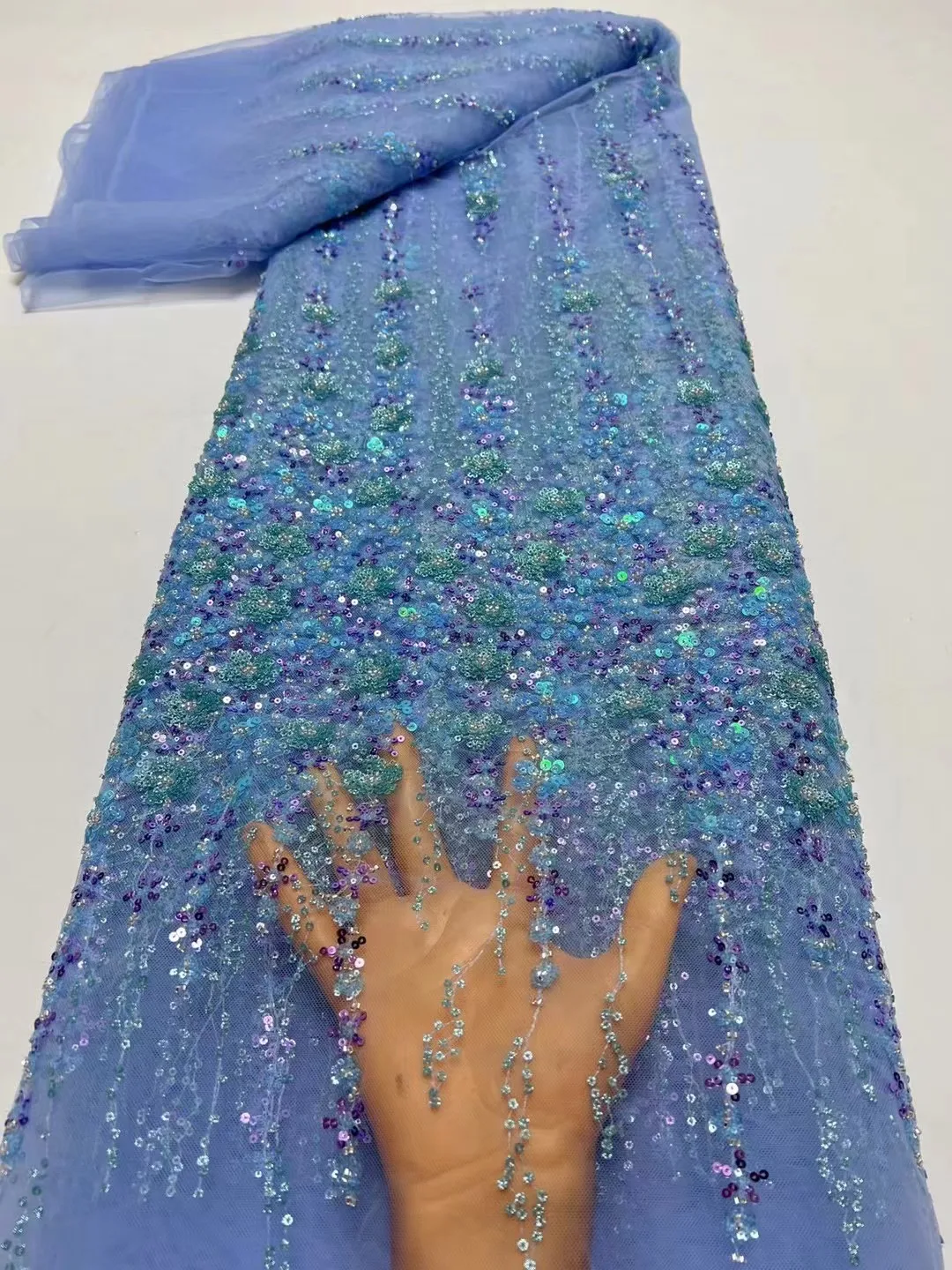 Sky Blue High Quality Fashion French Embroidery Beaded Lace Fabric African Nigerian Sequin Lace Fabric For Wedding Dress
Sky Blue High Quality Fashion French Embroidery Beaded Lace Fabric African Nigerian Sequin Lace Fabric For Wedding Dress