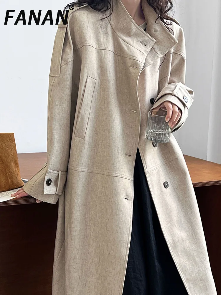 FANAN Fashion Linen Spliced Trench For Women 2025 Spring New Stand Neck Long Sleeve Single Breasted Elegant Outwear High End
FANAN Fashion Linen Spliced Trench For Women 2025 Spring New Stand Neck Long Sleeve Single Breasted Elegant Outwear High End