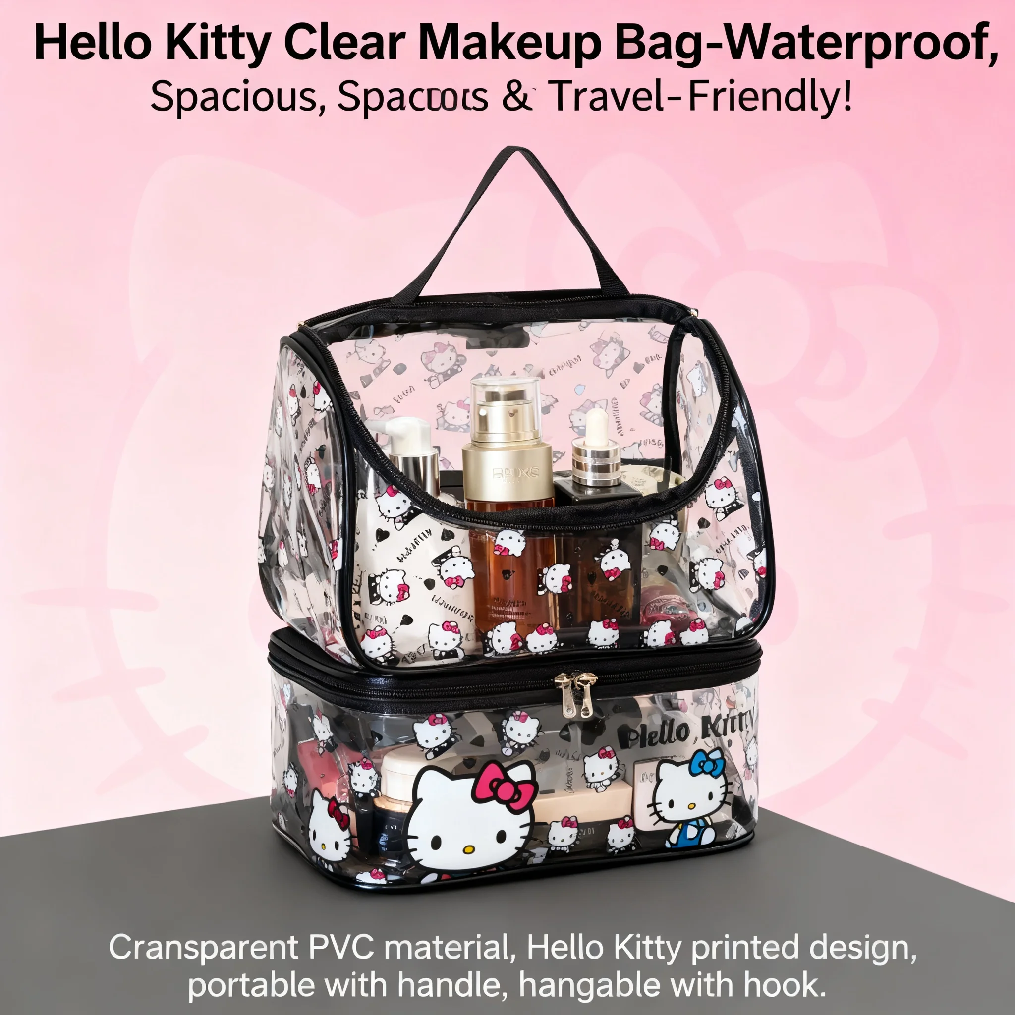 Cute Cartoon Transparent Hello Kitty Makeup Bag Large Capacity Handbag Portable Travel Storage for Girls
Cute Cartoon Transparent Hello Kitty Makeup Bag Large Capacity Handbag Portable Travel Storage for Girls