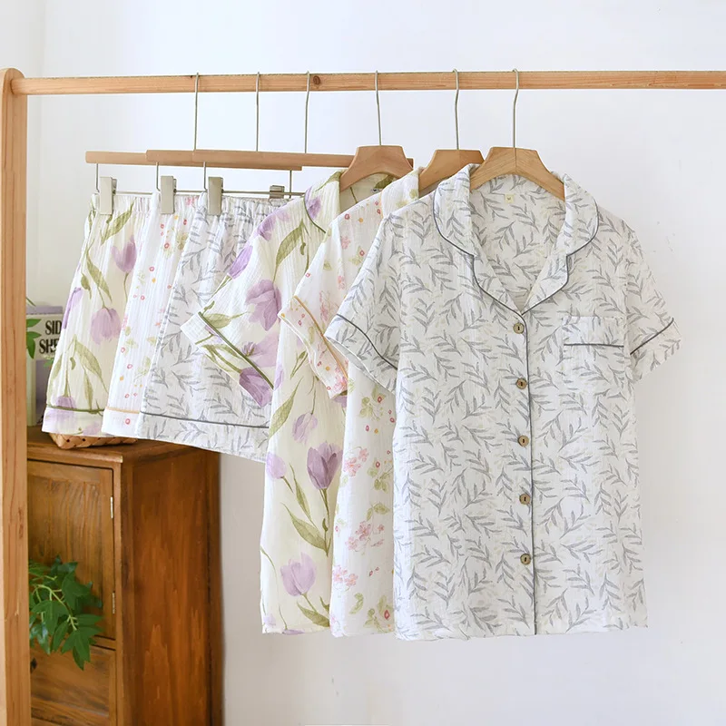 2025 New Summer Women's Pajama Set 100% Cotton Crepe Large Short Sleeve Shorts Two Piece Home Clothes Sleepwear Ladies
2025 New Summer Women's Pajama Set 100% Cotton Crepe Large Short Sleeve Shorts Two Piece Home Clothes Sleepwear Ladies