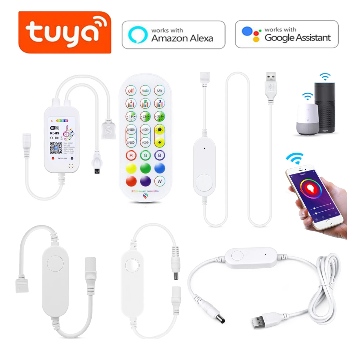 DC12V-24V Tuya SmartLife WIFI Controller,USB 5V LED Controller, Single Color/RGB LED Strip Controller Dimmer Lamp Switch Control
DC12V-24V Tuya SmartLife WIFI Controller,USB 5V LED Controller, Single Color/RGB LED Strip Controller Dimmer Lamp Switch Control