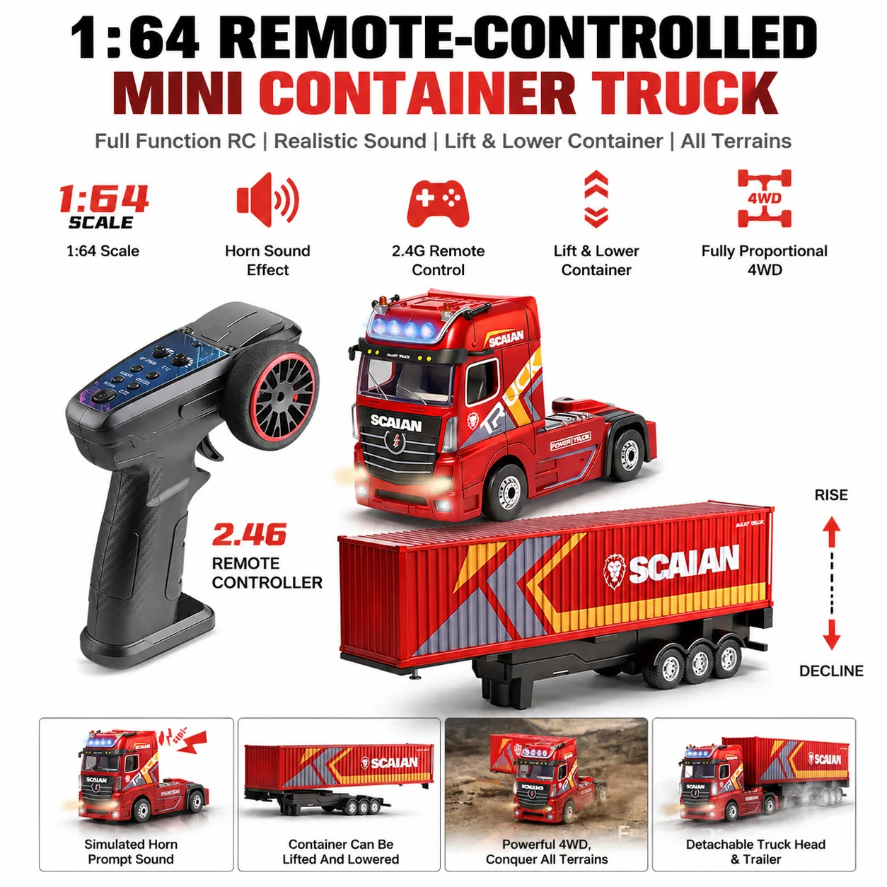 New WLtoys 6408 1:64 scale 2.4GHz remote control container truck toy, with LED lights, three-speed transmission, boys' gift
New WLtoys 6408 1:64 scale 2.4GHz remote control container truck toy, with LED lights, three-speed transmission, boys' gift