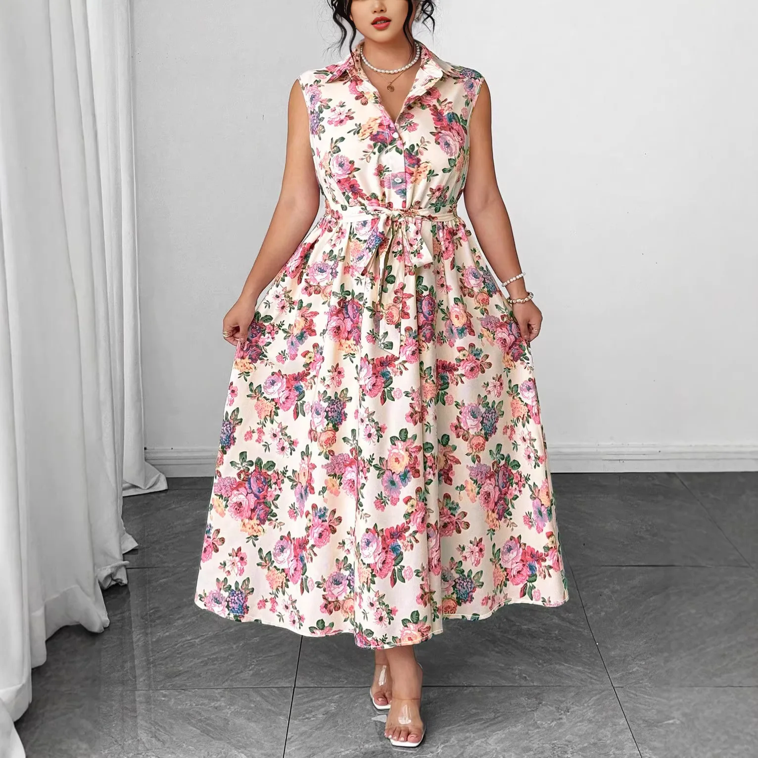 Long Dress Women Flower Print Dresses Turn Down Collar Sleeveless Lace Up A Line Summer Office Lady Sundress Vestidos 2026
Long Dress Women Flower Print Dresses Turn Down Collar Sleeveless Lace Up A Line Summer Office Lady Sundress Vestidos 2026
