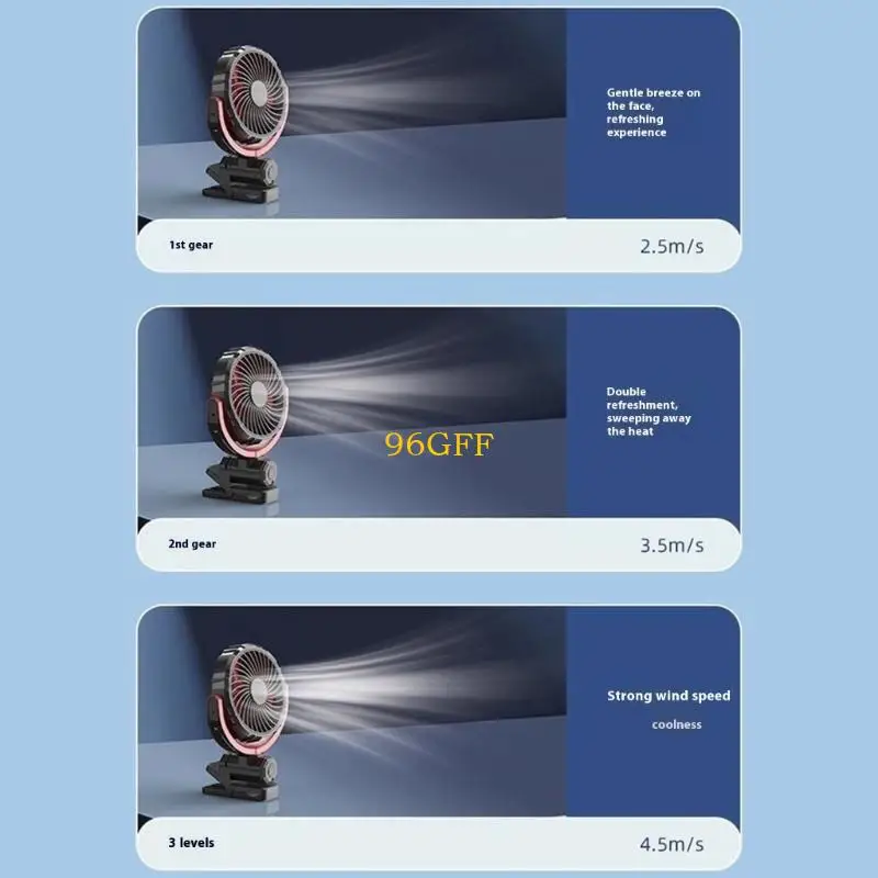 96GF 3 -скоростной регулируемый зажим на перезаряжаемом вентиляторе 900 градусов Вращающийся охлаждающий вентилятор аксессуары
96GF 3 -скоростной регулируемый зажим на перезаряжаемом вентиляторе 900 градусов Вращающийся охлаждающий вентилятор аксессуары