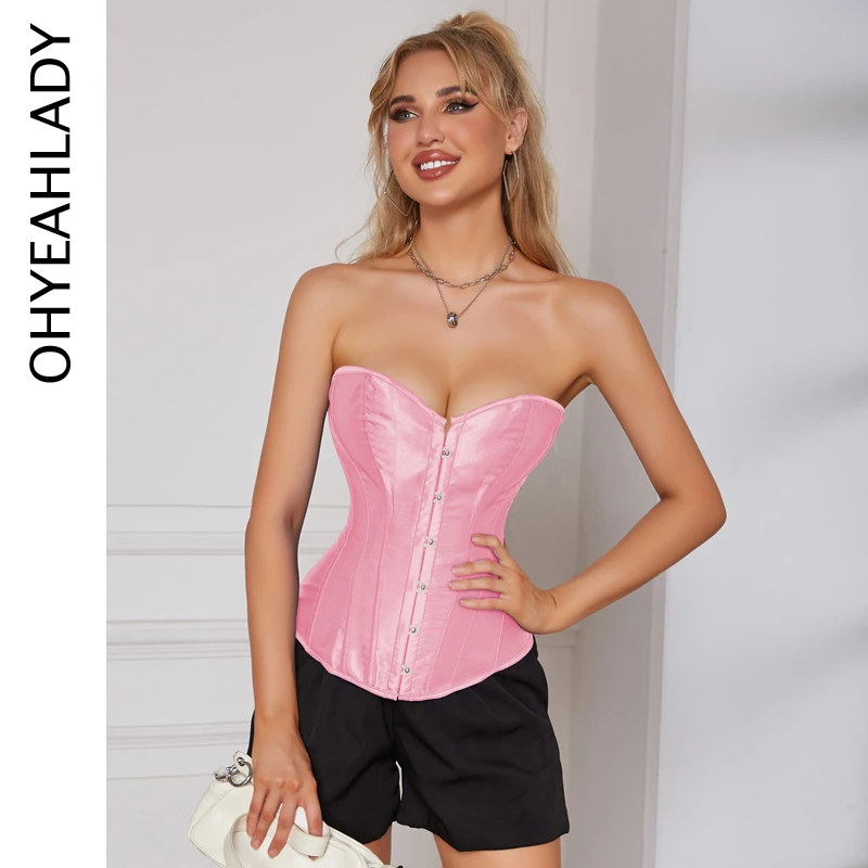 Ohyeahlady Women's Pink 14 Pieces Plastic Bones Shaper Exquisite Sexy Satin Tube Top Palace Waist Trainer Lace Up Stylish Corset
Ohyeahlady Women's Pink 14 Pieces Plastic Bones Shaper Exquisite Sexy Satin Tube Top Palace Waist Trainer Lace Up Stylish Corset