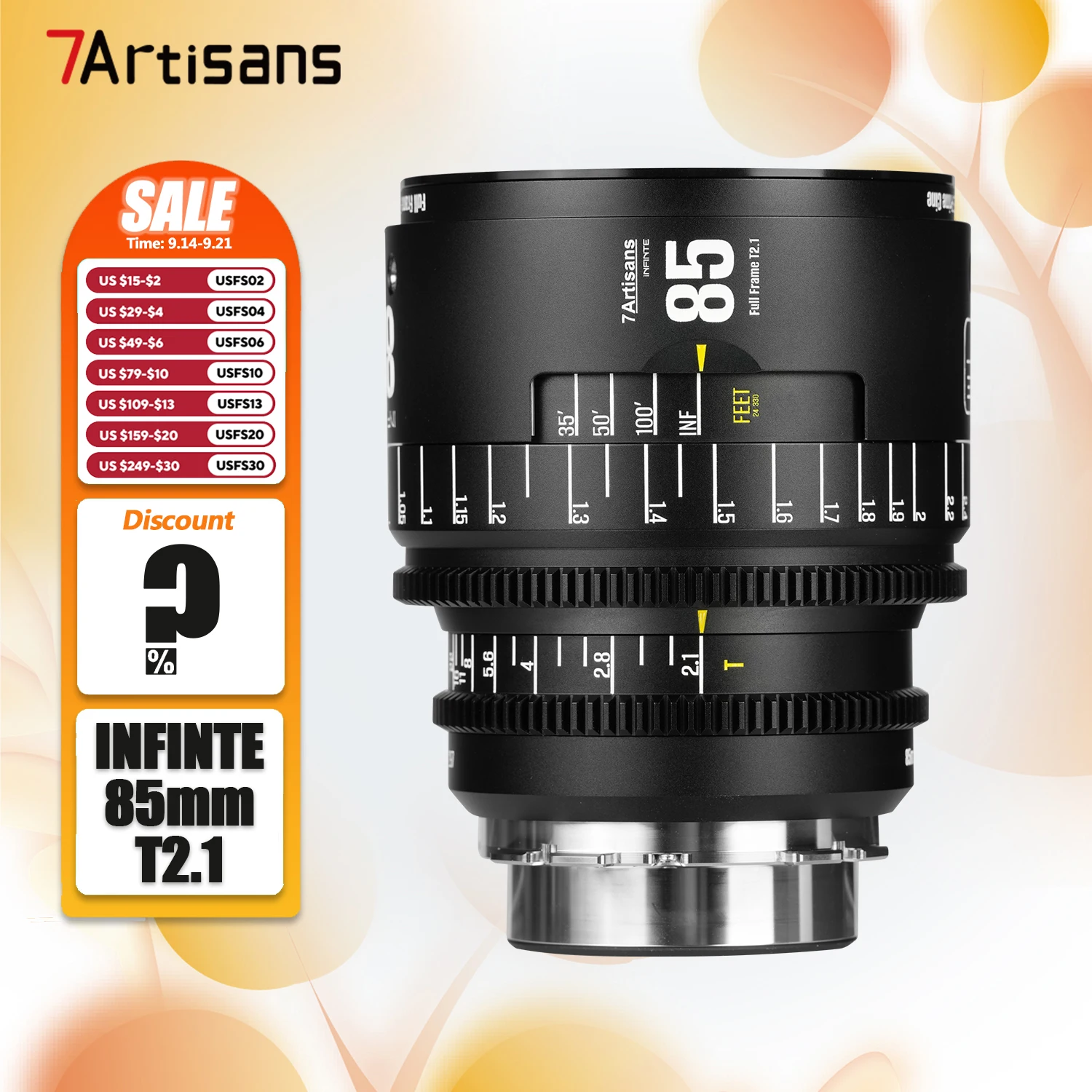 7artisans INFINTE 85mm T2.1 Full Frame Camera Manual Focus Cine Lens for Portrait Photography with Canon EF PL Mount 
7artisans INFINTE 85mm T2.1 Full Frame Camera Manual Focus Cine Lens for Portrait Photography with Canon EF PL Mount
