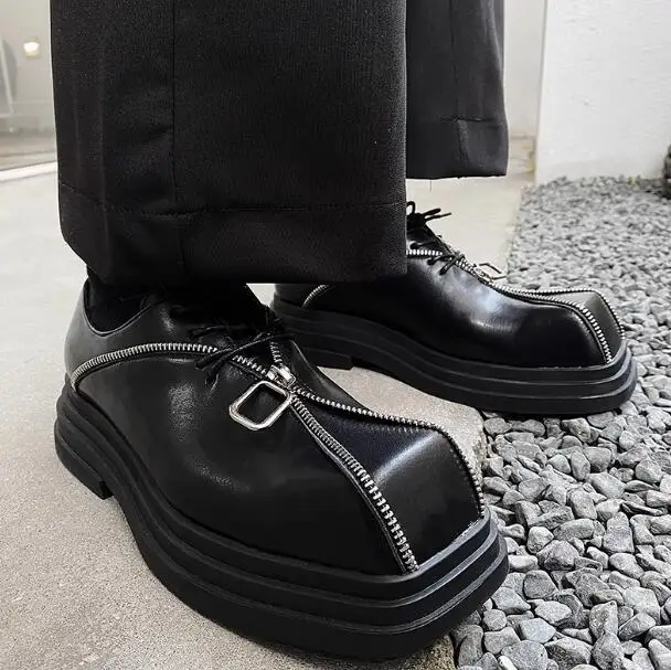 Drop Shipping Man Black Matte Leather Big Square Toe Zipper Decor Lace Up Front Low Top Punk Shoes Casual Derby Shoes Male
Drop Shipping Man Black Matte Leather Big Square Toe Zipper Decor Lace Up Front Low Top Punk Shoes Casual Derby Shoes Male