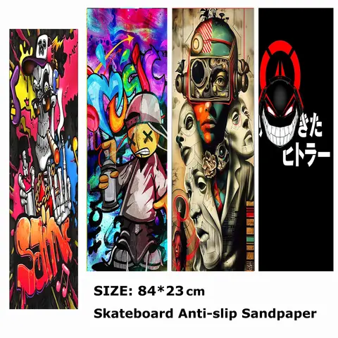 Street Style Cartoon Graffiti People Pattern Electric Scooter Anti-slip Sticker Sandpaper Skateboard Grip Tape Sheet 84*23cm