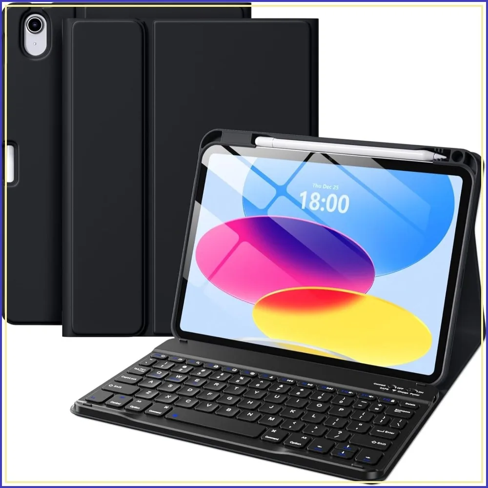 Wireless Keyboard Case for iPad 11th/10th Gen, Detachable, Thin & Light Folio with Pencil Holder, Black
Wireless Keyboard Case for iPad 11th/10th Gen, Detachable, Thin & Light Folio with Pencil Holder, Black