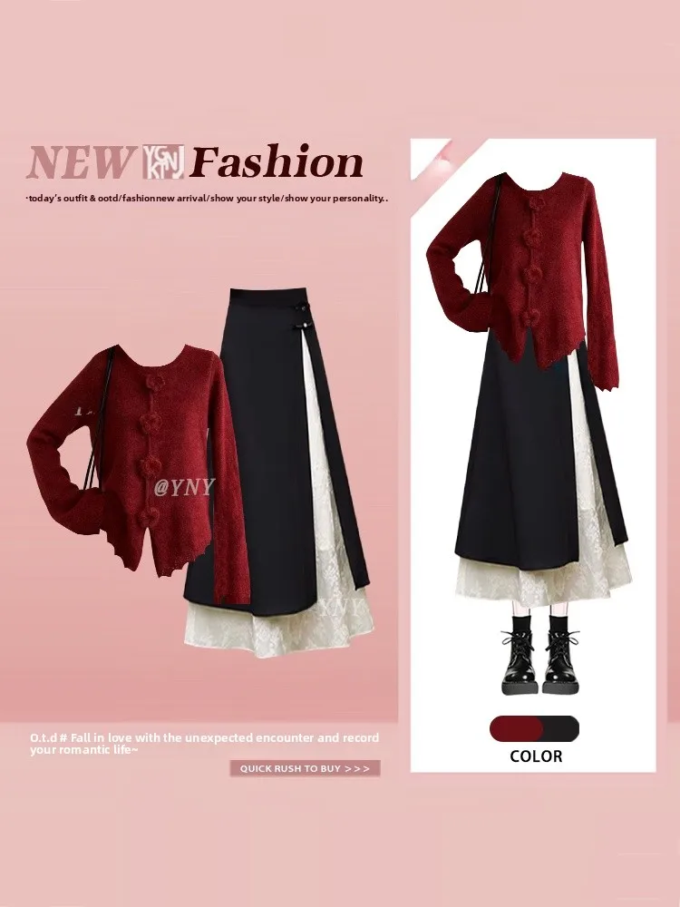 New Year Red Spring Rose Knitted Sweater Cardigan Chinese Sle High Waist Midi Skirt Two Piece Set Women Faion Ensemble
New Year Red Spring Rose Knitted Sweater Cardigan Chinese Sle High Waist Midi Skirt Two Piece Set Women Faion Ensemble