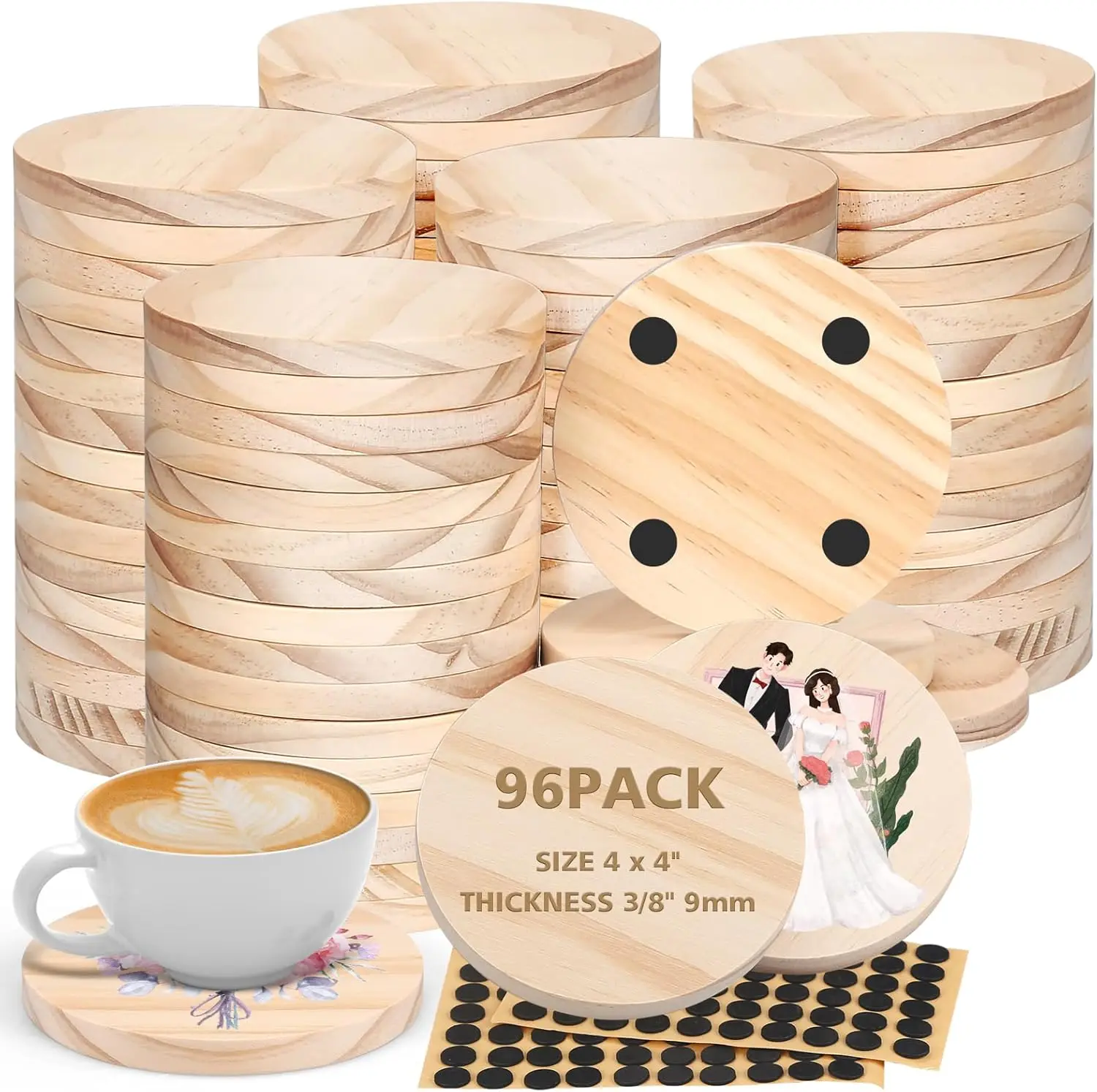 96 шт. необработанных деревянных подставок под кружки, 4-дюймовые круглые, из бежевой сосны, с противоскользящими точками для защиты столешниц
96 шт. необработанных деревянных подставок под кружки, 4-дюймовые круглые, из бежевой сосны, с противоскользящими точками для защиты столешниц