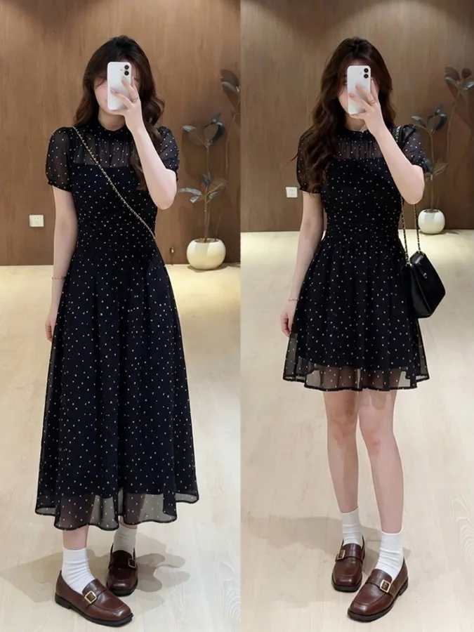 plus Size Polka Dot Short Sleeve Dress Slimming Waist Design Korean Style Commute A-Line Long Skirt Summer New Arrival
plus Size Polka Dot Short Sleeve Dress Slimming Waist Design Korean Style Commute A-Line Long Skirt Summer New Arrival