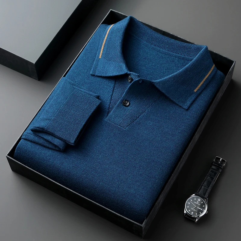 Мужские вязаные поло из овечьей шерсти, осень 2022, классический трикотаж с отложным воротником и длинными рукавами, мужской полушерстяной базовый свитер, пуловер, топы
Мужские вязаные поло из овечьей шерсти, осень 2022, классический трикотаж с отложным воротником и длинными рукавами, мужской полушерстяной базовый свитер, пуловер, топы