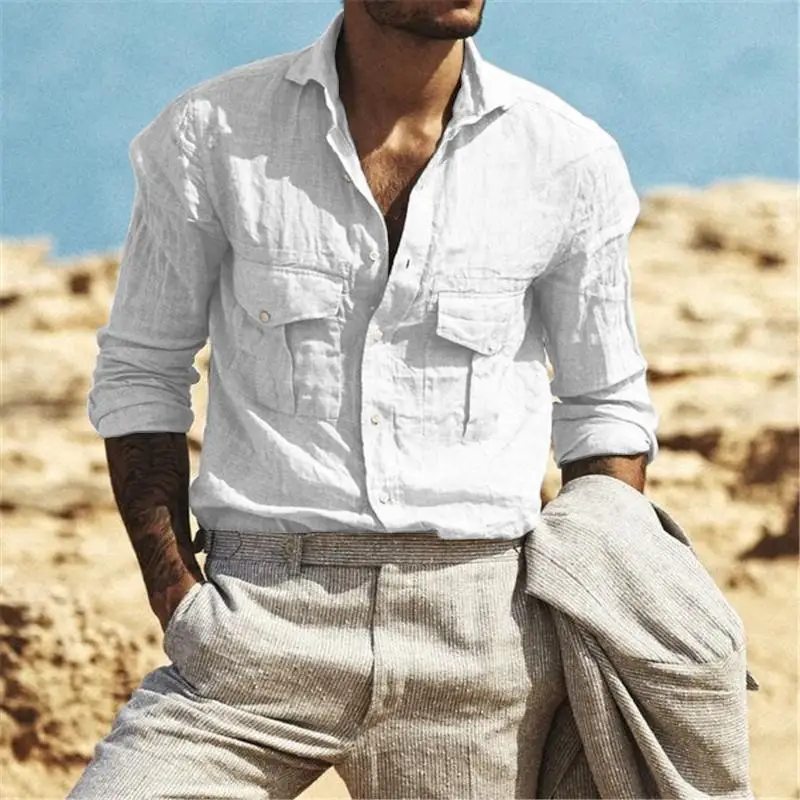 Men's Long Sleeve Shirt Linen Cotton Material British Style Pocket Design Casual Comfortable Fit for Summer Wear
Men's Long Sleeve Shirt Linen Cotton Material British Style Pocket Design Casual Comfortable Fit for Summer Wear