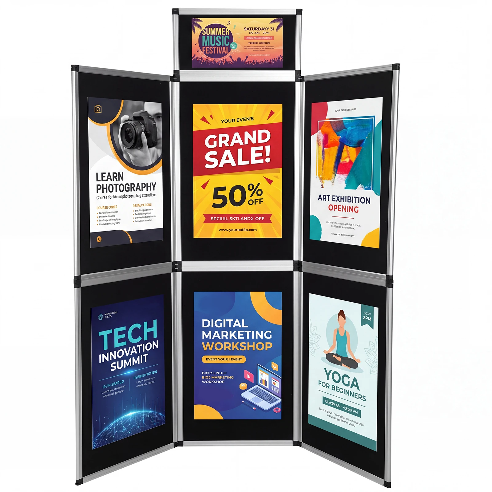 6+1 Panel Poster Board 82.6in H X 70.8in W Folding Single Sided Art Display Panels with Storage Bag for Trade Show Supplies
6+1 Panel Poster Board 82.6in H X 70.8in W Folding Single Sided Art Display Panels with Storage Bag for Trade Show Supplies