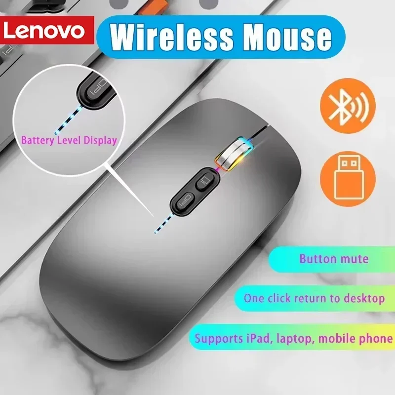 Lenovo Ultra-thin 3 Modes Wireless Mouse 2.4G USB and 2 Bluetooth Power Display Ergonomic Rechargeable Silent Mice for PC Laptop
Lenovo Ultra-thin 3 Modes Wireless Mouse 2.4G USB and 2 Bluetooth Power Display Ergonomic Rechargeable Silent Mice for PC Laptop