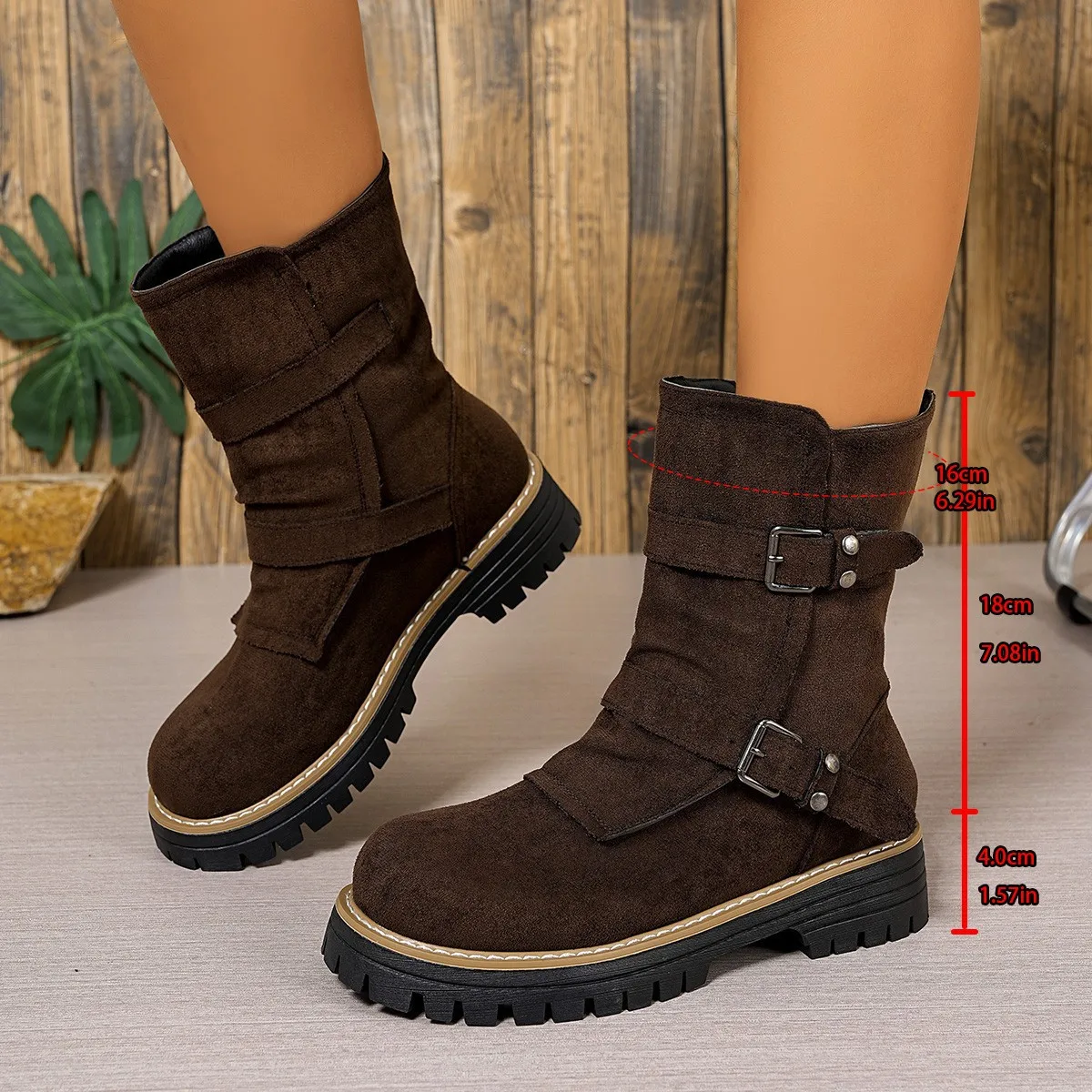 Women's winter fashion solid-color belt-buckle fashion boots, large-sized round-toed short-top mid-heel boots
Women's winter fashion solid-color belt-buckle fashion boots, large-sized round-toed short-top mid-heel boots