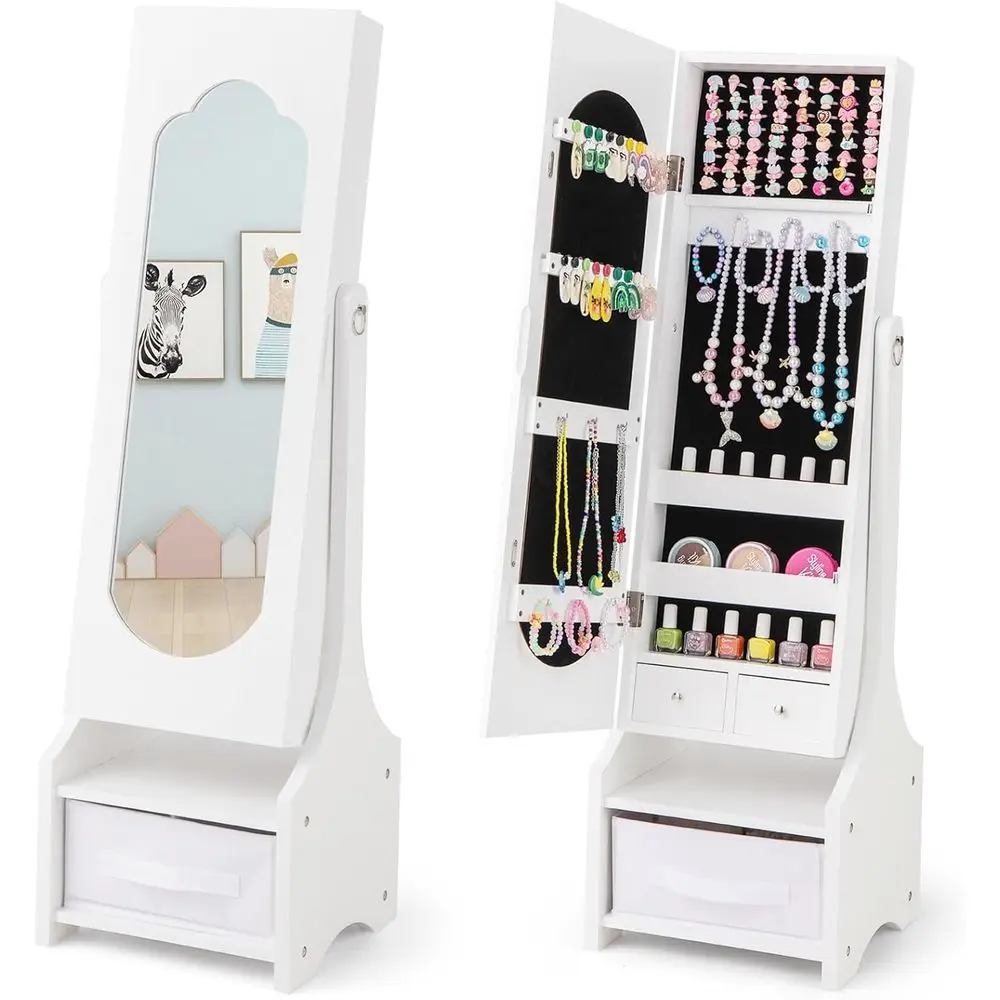 Children's Full-Length Mirrored Wardrobe Cabinet with Storage Drawers and Shelves, Vanity Dressing Mirror with Storage in White
Children's Full-Length Mirrored Wardrobe Cabinet with Storage Drawers and Shelves, Vanity Dressing Mirror with Storage in White
