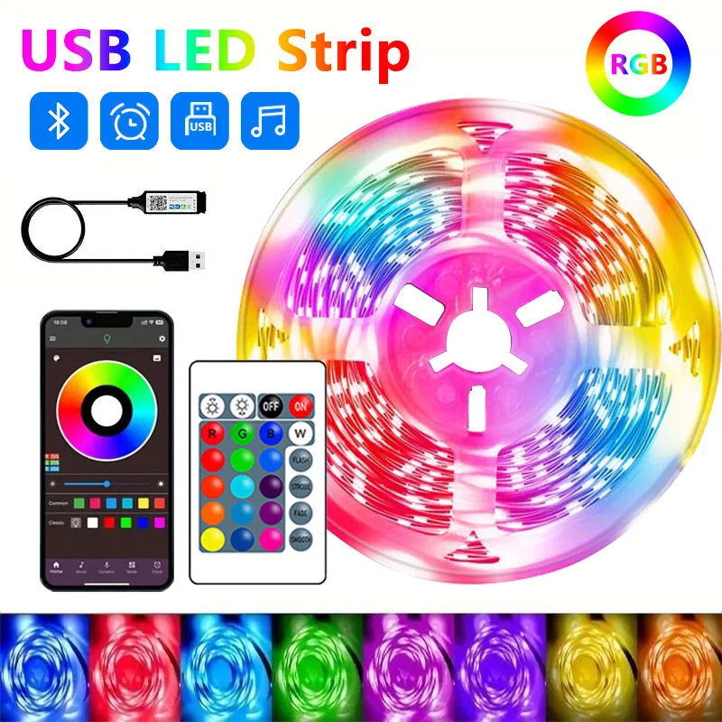 RGB Led Strip Lights APP Control Color Changing RGB Led Light Flexible Ribbon Luces Led Tape for Room Decoration TV Backlight
RGB Led Strip Lights APP Control Color Changing RGB Led Light Flexible Ribbon Luces Led Tape for Room Decoration TV Backlight