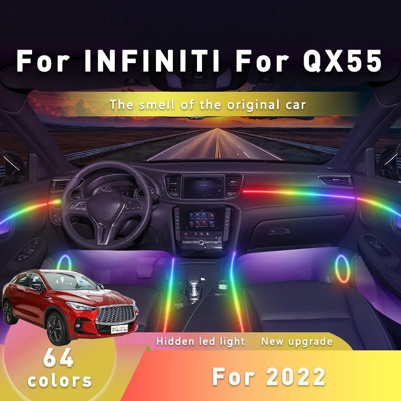 FILIPLI для INFINITI QX55 для 2022 года, 64-цветная синхронизация музыки, простая установка, внутреннее освещение автомобиля, голосовое управление, автомобильная светодиодная лента
FILIPLI для INFINITI QX55 для 2022 года, 64-цветная синхронизация музыки, простая установка, внутреннее освещение автомобиля, голосовое управление, автомобильная светодиодная лента
