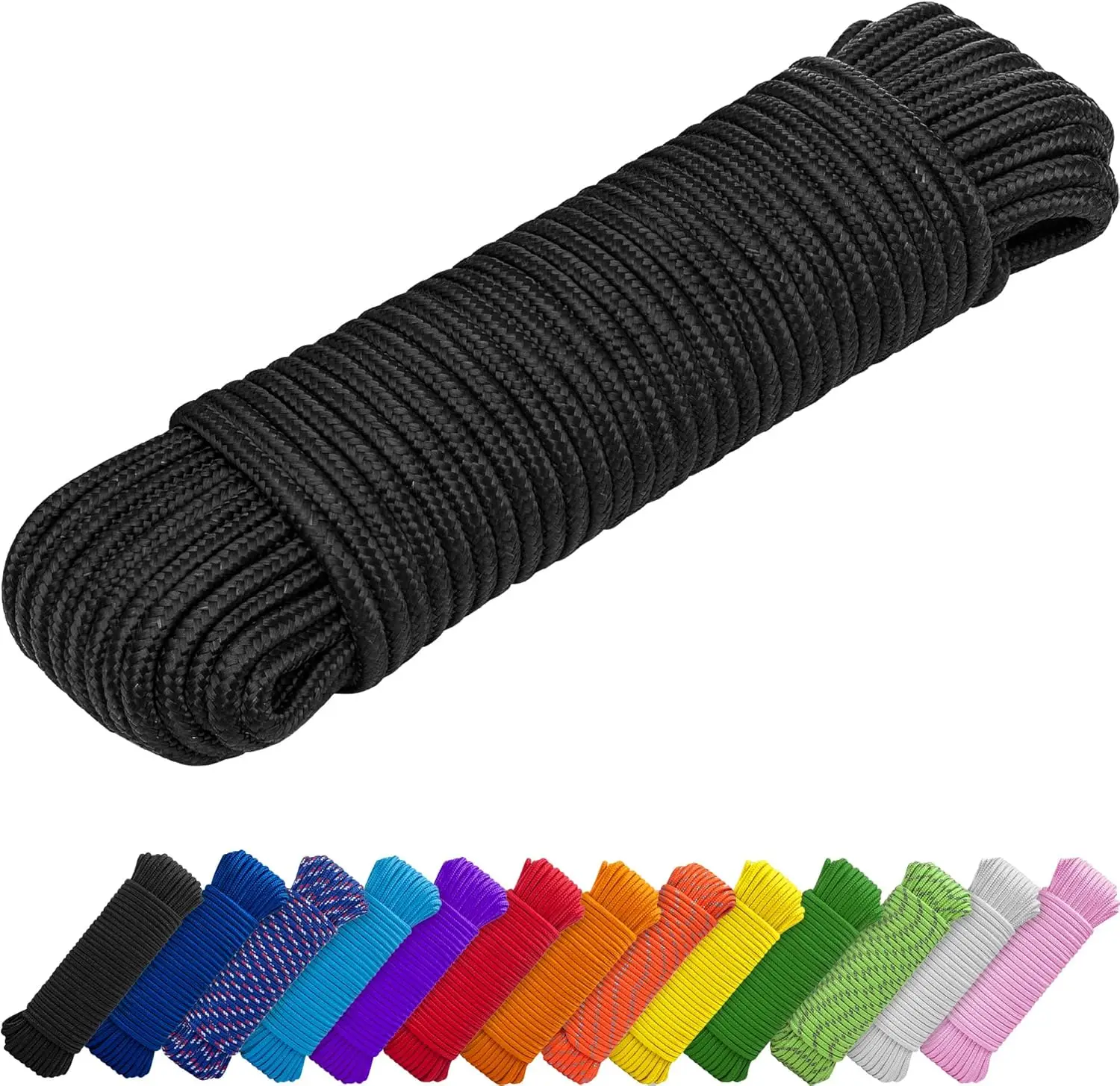 All-Purpose Utility Rope 1/4" & 3/8" x 90/150 FT for Camping, Crafting, Flag Pole, Indoor & Outdoor Use - Black Diamond Braided
All-Purpose Utility Rope 1/4" & 3/8" x 90/150 FT for Camping, Crafting, Flag Pole, Indoor & Outdoor Use - Black Diamond Braided