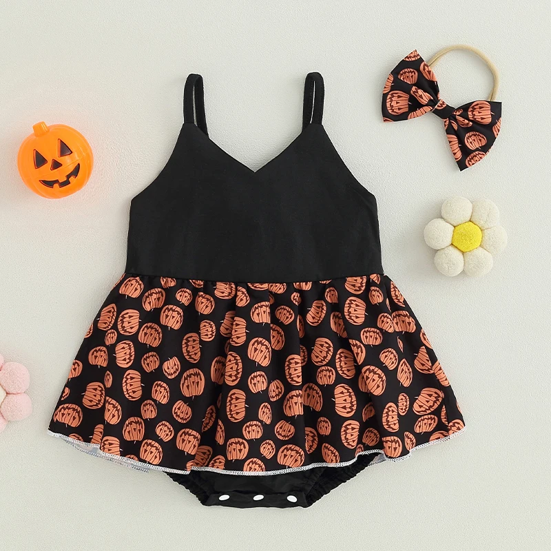 Infant Baby Girls Clothes Halloween Romper Dress Pumpkin Pattern Sleeveless V-Neck Jumpsuit Bow Headband Set
Infant Baby Girls Clothes Halloween Romper Dress Pumpkin Pattern Sleeveless V-Neck Jumpsuit Bow Headband Set