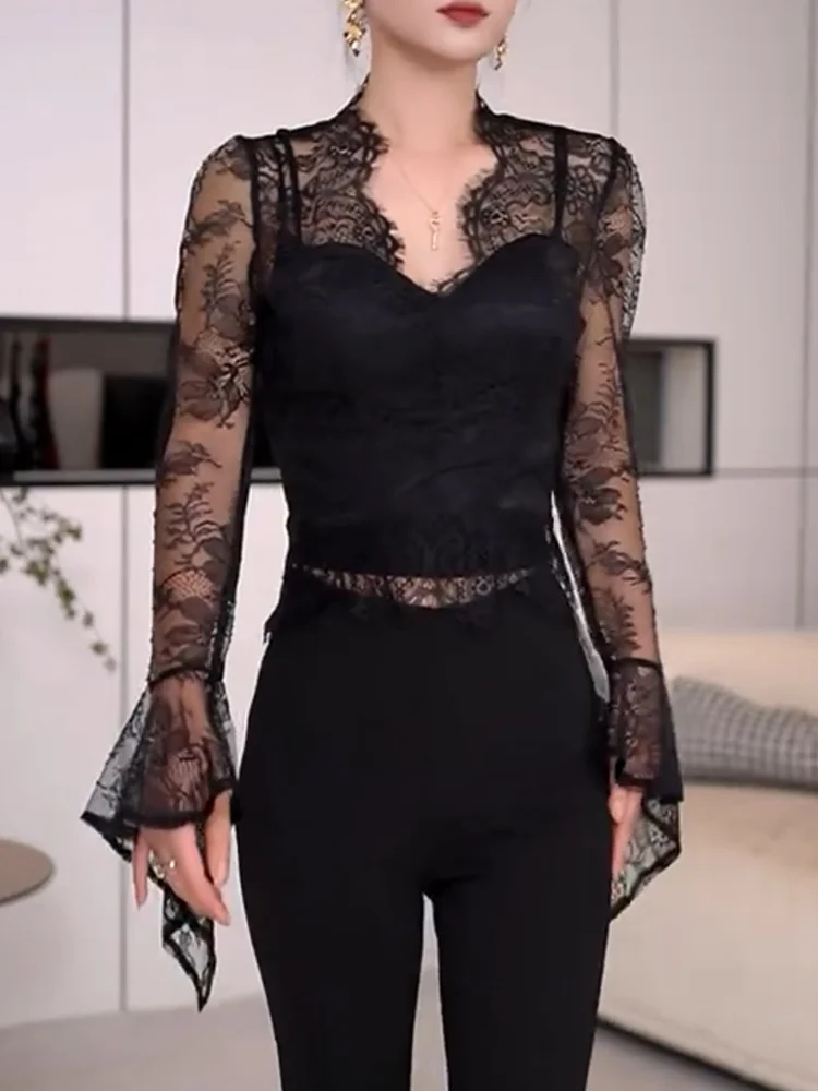 Прозрачный топ с кружевом Design Sensation, большой размер Ele для похудения, универсальный французский вырез с v-образным вырезом, все тело pes
Прозрачный топ с кружевом Design Sensation, большой размер Ele для похудения, универсальный французский вырез с v-образным вырезом, все тело pes