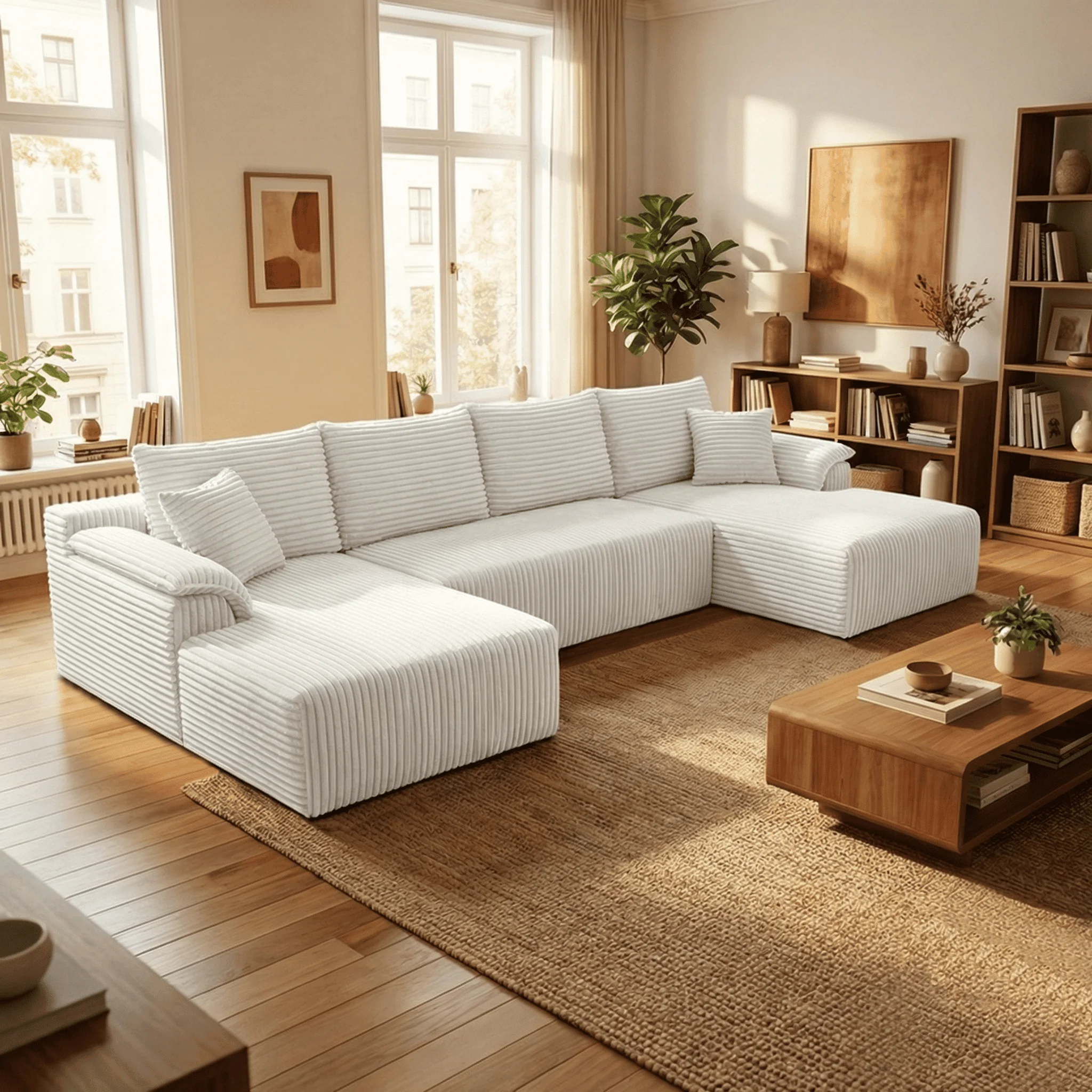 132" Boneless Modular Sectional Cloud Sofa, U-Shaped Double Chaise, Deep Seat, with 8 Free Throw Pillows for Living Room
132" Boneless Modular Sectional Cloud Sofa, U-Shaped Double Chaise, Deep Seat, with 8 Free Throw Pillows for Living Room