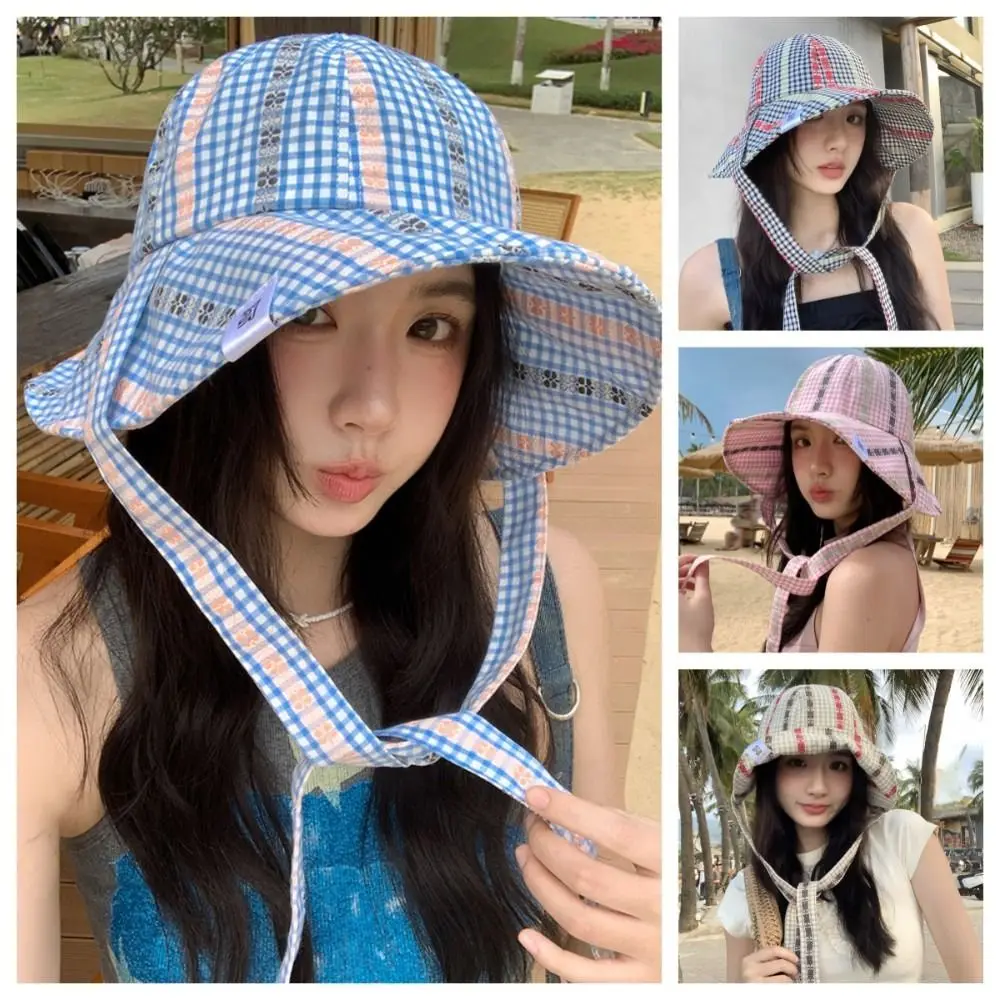 Plaid Pattern Polyester Fisherman Hat Quick-dry Big Brim UV Protection Hat Breathable Strappy Sun Hat Summer Season
Plaid Pattern Polyester Fisherman Hat Quick-dry Big Brim UV Protection Hat Breathable Strappy Sun Hat Summer Season