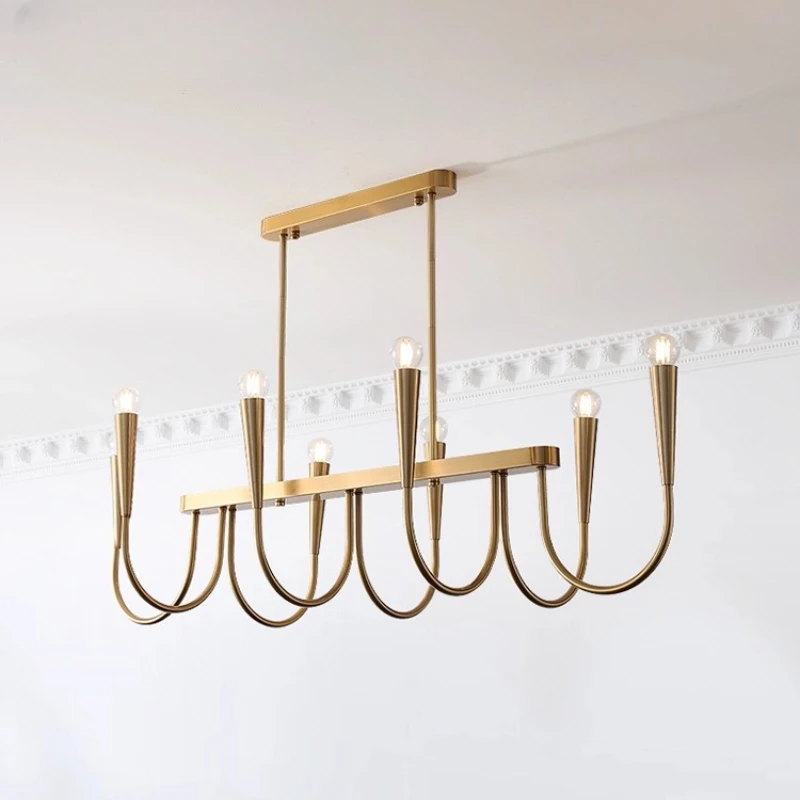 American Gold Wrought Iron Long Strip Pendant Light Curved Shape Candle Hanging Lamp Living Room Kitchen Island Hotel Chandelier
American Gold Wrought Iron Long Strip Pendant Light Curved Shape Candle Hanging Lamp Living Room Kitchen Island Hotel Chandelier