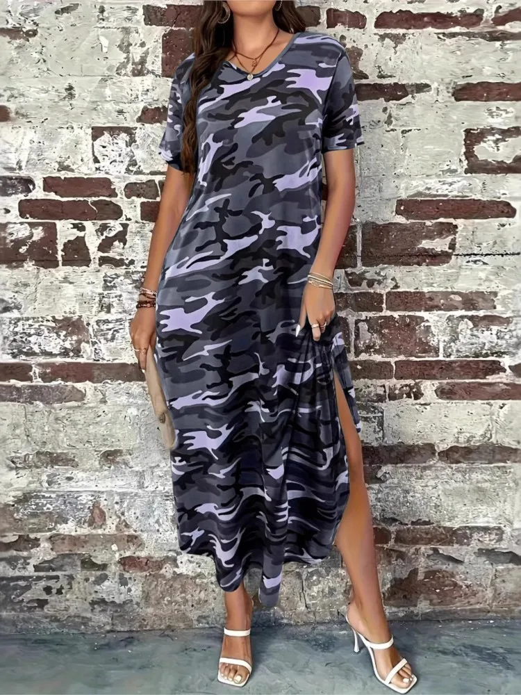 Women Summer Camouflage Printed Dresses V Neck Short-sleeve Comfort Casual Long Dress 2025 Fashion Female Loose Robe Clothing
Women Summer Camouflage Printed Dresses V Neck Short-sleeve Comfort Casual Long Dress 2025 Fashion Female Loose Robe Clothing