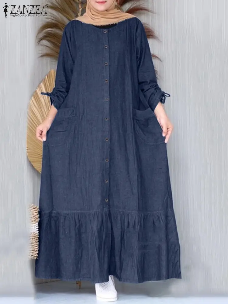 ZANZEA Women Vintage Ruffles Hem Maxi Dress Spring Long Sleeve Denim Blue Muslim Sundress Fashion Dubai Turkey Islamic Clothing
ZANZEA Women Vintage Ruffles Hem Maxi Dress Spring Long Sleeve Denim Blue Muslim Sundress Fashion Dubai Turkey Islamic Clothing