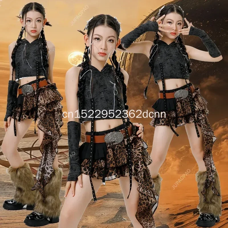 New Ballroom Hip Hop Dance Costumes For Girls Hoodie Loose Tops Leopard print skirt Streetwear Children Jazz Stage Wear Y2k
New Ballroom Hip Hop Dance Costumes For Girls Hoodie Loose Tops Leopard print skirt Streetwear Children Jazz Stage Wear Y2k