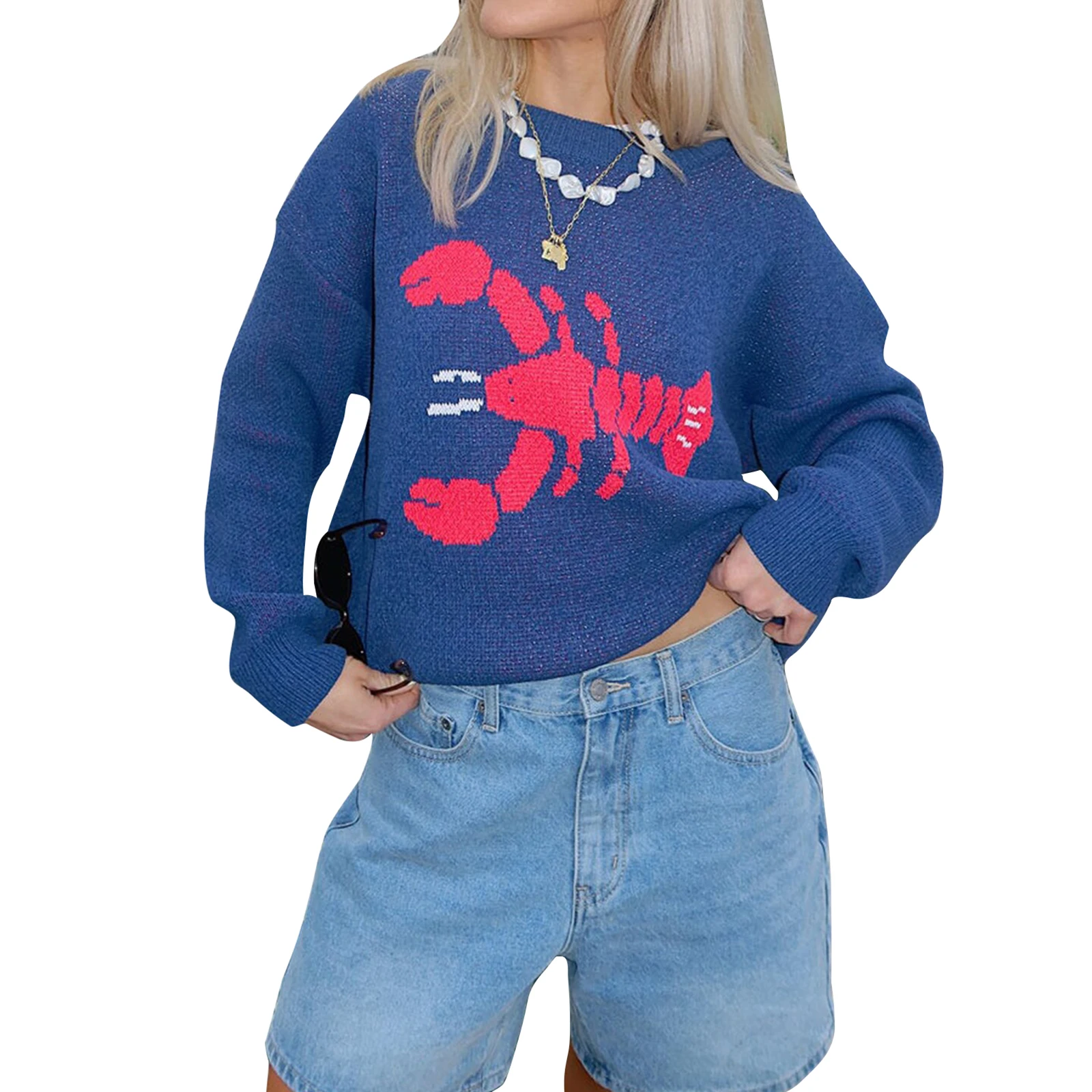Women Knit Sweater Long Sleeve Crew Neck Crayfish Pullover Warm Sweater for Fall Winter
Women Knit Sweater Long Sleeve Crew Neck Crayfish Pullover Warm Sweater for Fall Winter