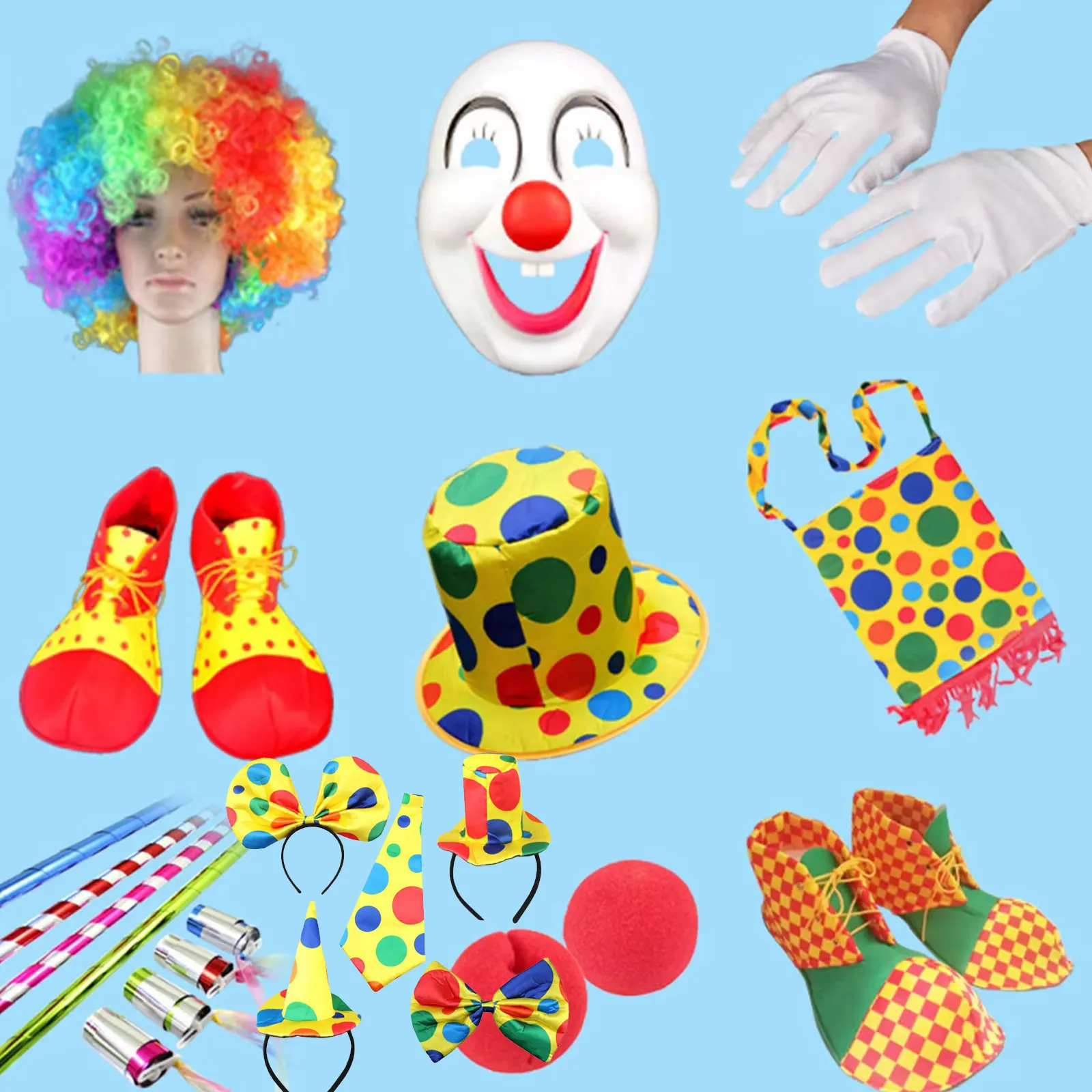 Halloween Clown Dress Up Face Mask Clown Sponge Nose Shoes Clown Wig for Kid Adult Clown Cosplay Carnival Party Show Props Set
Halloween Clown Dress Up Face Mask Clown Sponge Nose Shoes Clown Wig for Kid Adult Clown Cosplay Carnival Party Show Props Set
